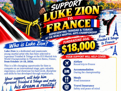 Support Luke Zion representing Trinidad and Tobago in France Martial Arts